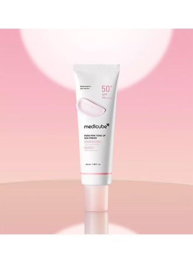 Medicube Pink Tone Up Sun Cream SPF 50 (50ml), Brightening Mineral Sunscreen with Natural Pink Tint, Tone Correcting UV Protection Cream & Makeup Primer for Radiant Glowing Skin - Image 3